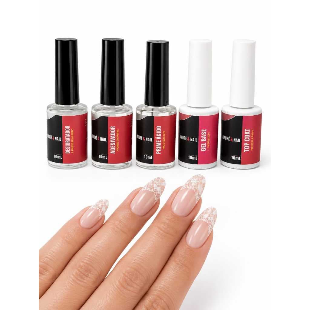 Kit Profissional Completo 5 Preparadores Alongamento Esmaltação Em Gel Unhas AMORÉ&NAIL Lançamento