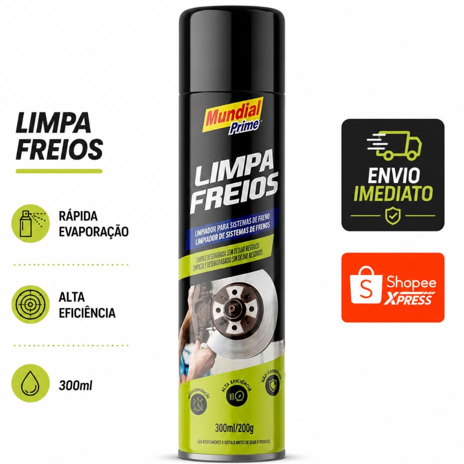 Limpa Freios Automotivo Mundial Prime 300ml Spray Desengraxante para Disco Tambor Pastilha