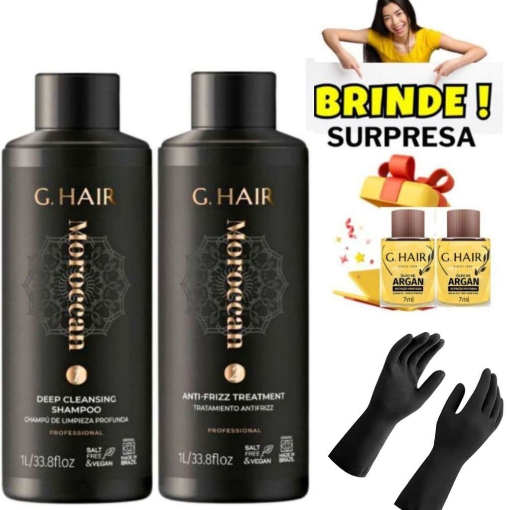 G.Hair - Kit Progressiva Marroquina NOVA (Moroccan) 2unid. 1L+gratis 2 oleo ghair 7ml e  par de luvas