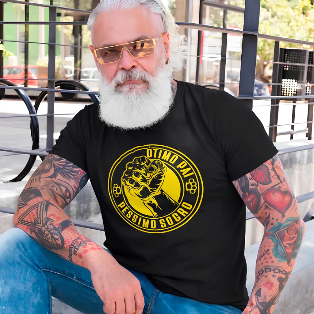 Camiseta de Algodão Premium Frase Engraçada Ótimo Pai Pessimo Sogro