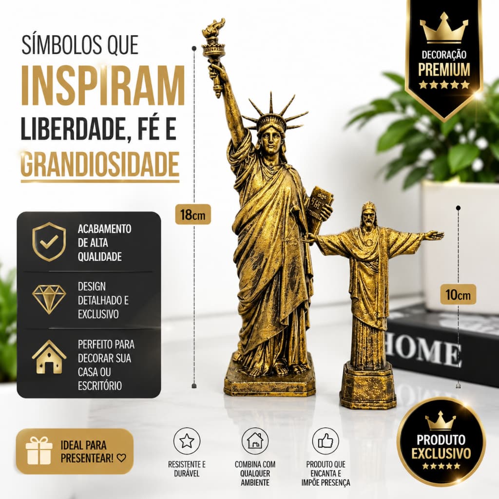 Escultura Decorativa do Cristo Redentor e Estátua da Liberdade
