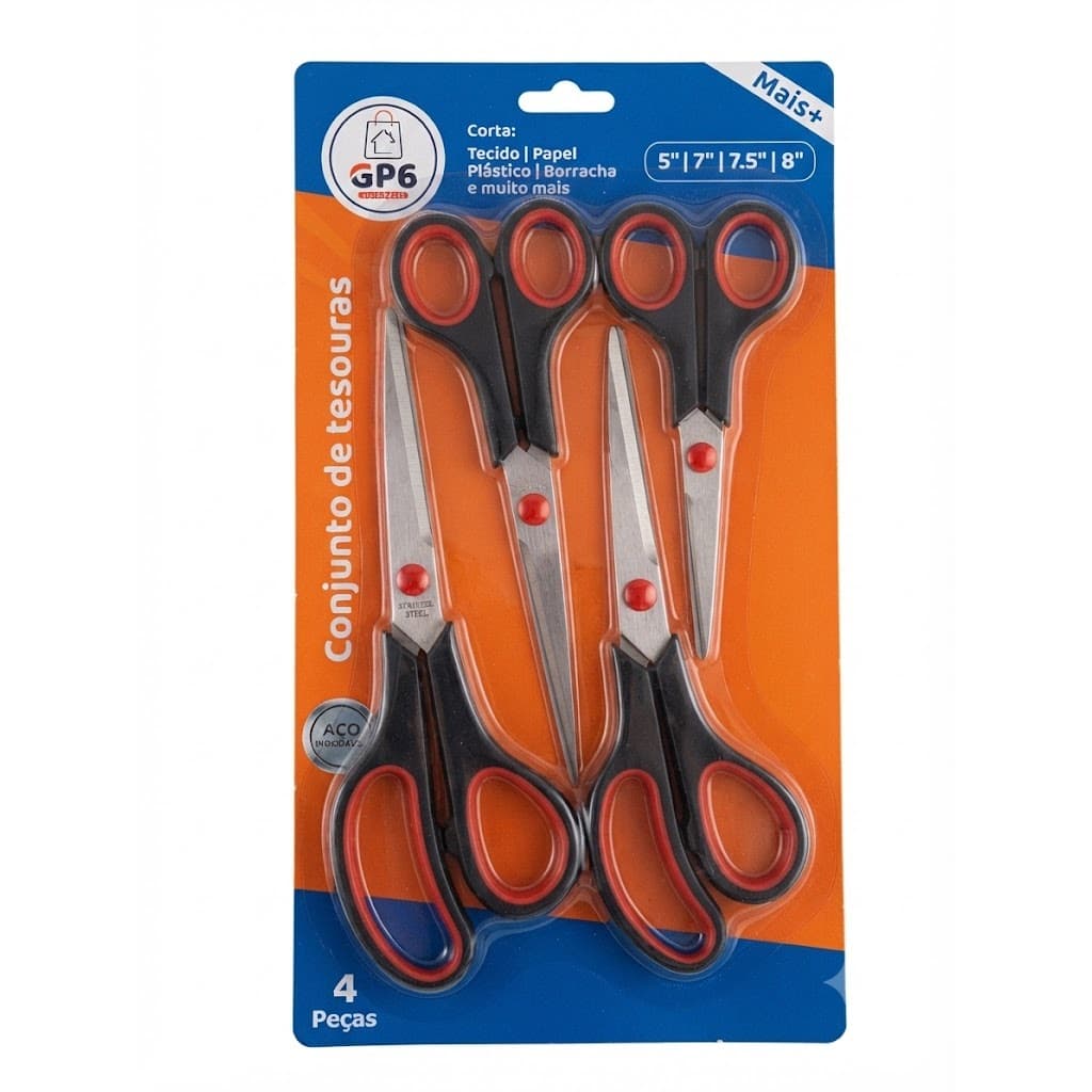 Kit 4 Tesouras Profissionais Aço Inoxidável Multiuso - Corte Preciso