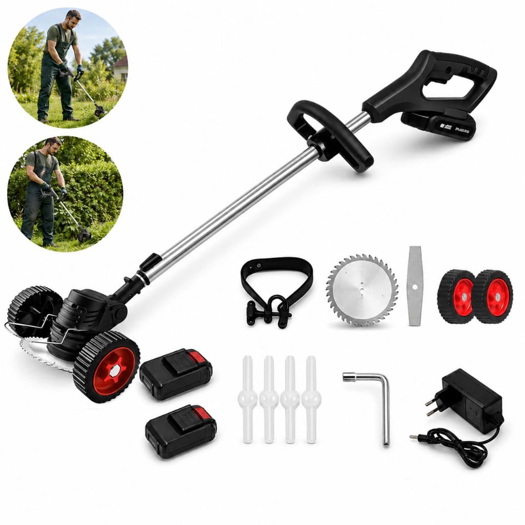 POWERX Aparador de Grama Elétrica a Bateria 48V com 2 Baterias e Kit de Lâminas Jardim