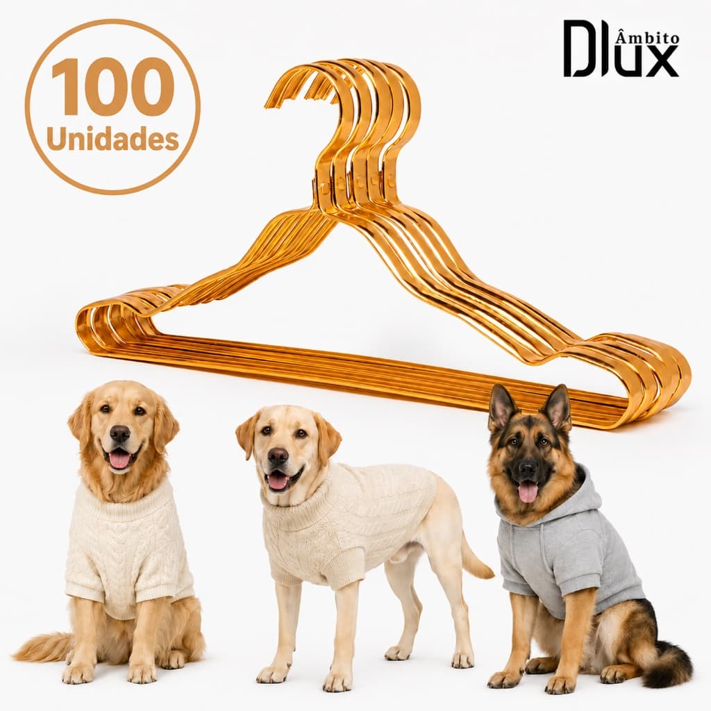 Ambito Dlux Kit 100 Cabide Pet Para Closet de Animais Roupas de Cachorro Gato Premium Aço Antiferrugem