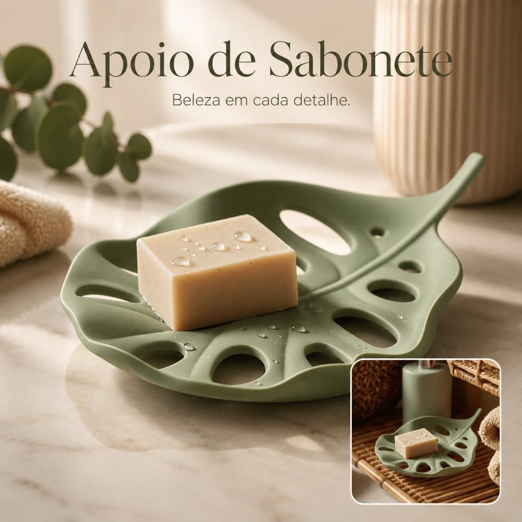 Saboneteira Folha – Porta Sabonete com Escoamento Inteligente | Design Moderno para Banheiro