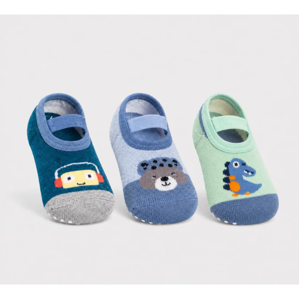 Kit 3 Pares Meia Sapatilha Infantil Meninos Antiderrapante Tecido de Algodão Confortável