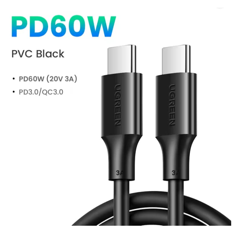 Cabo UGREEN PD 60W Tipo C para Tipo C — Carregamento Rápido USB-C