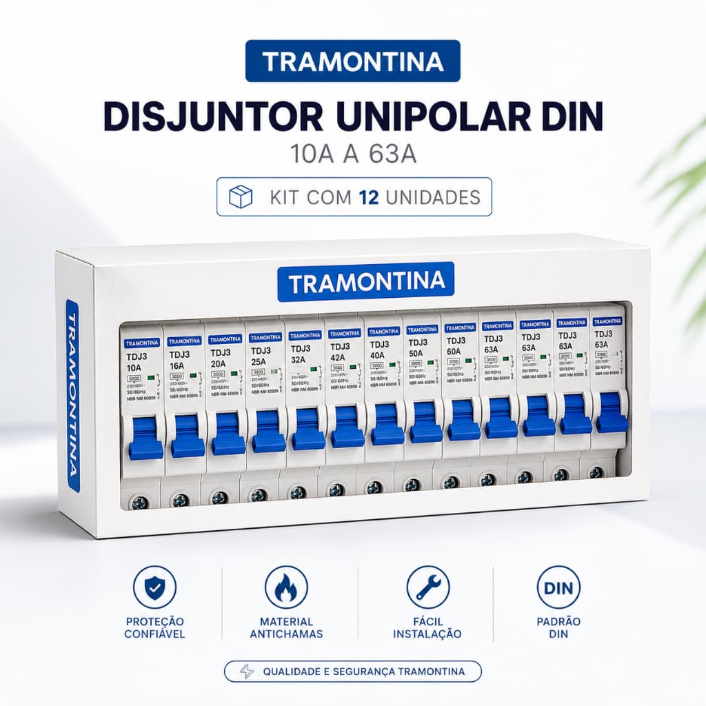 Kit 12 Disjuntor TDJ3 Monopolar Curva C Tramontina Unipolar DIN 10A a 63A Original