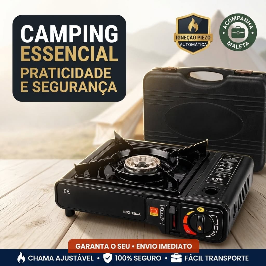 Mini Fogareiro Fogão A Gás Com Acendimento Instantâneo com Maleta | Ideal Para Camping Pesca Lazer