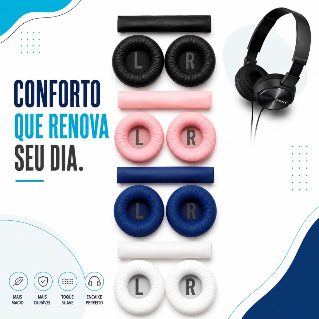 Almofadas Com Arco Para Fone Sony ZX MDR-ZX310, 310AP, ZX110 e WH-CH510