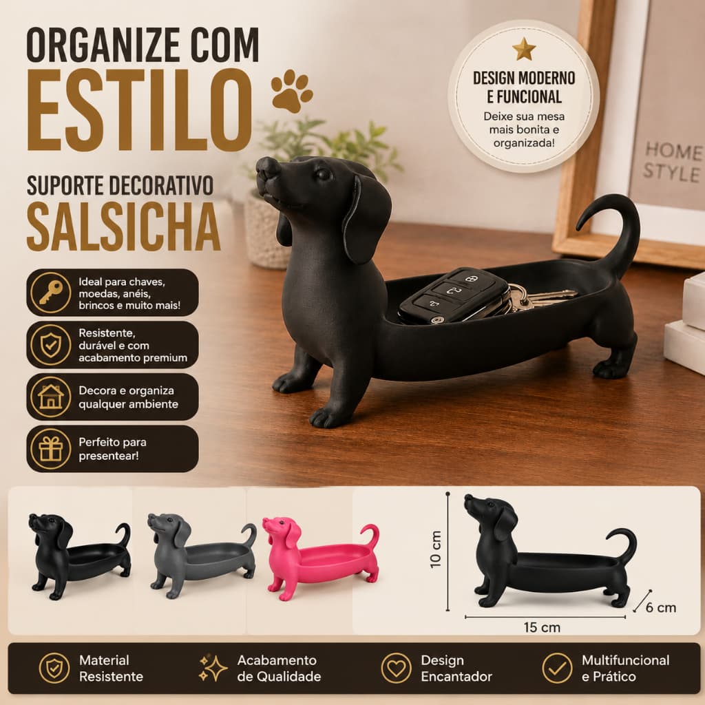 Porta Chaves Cachorro Salsicha Dachshund Organizador Decorativo Porta Chaves Moedas Joias