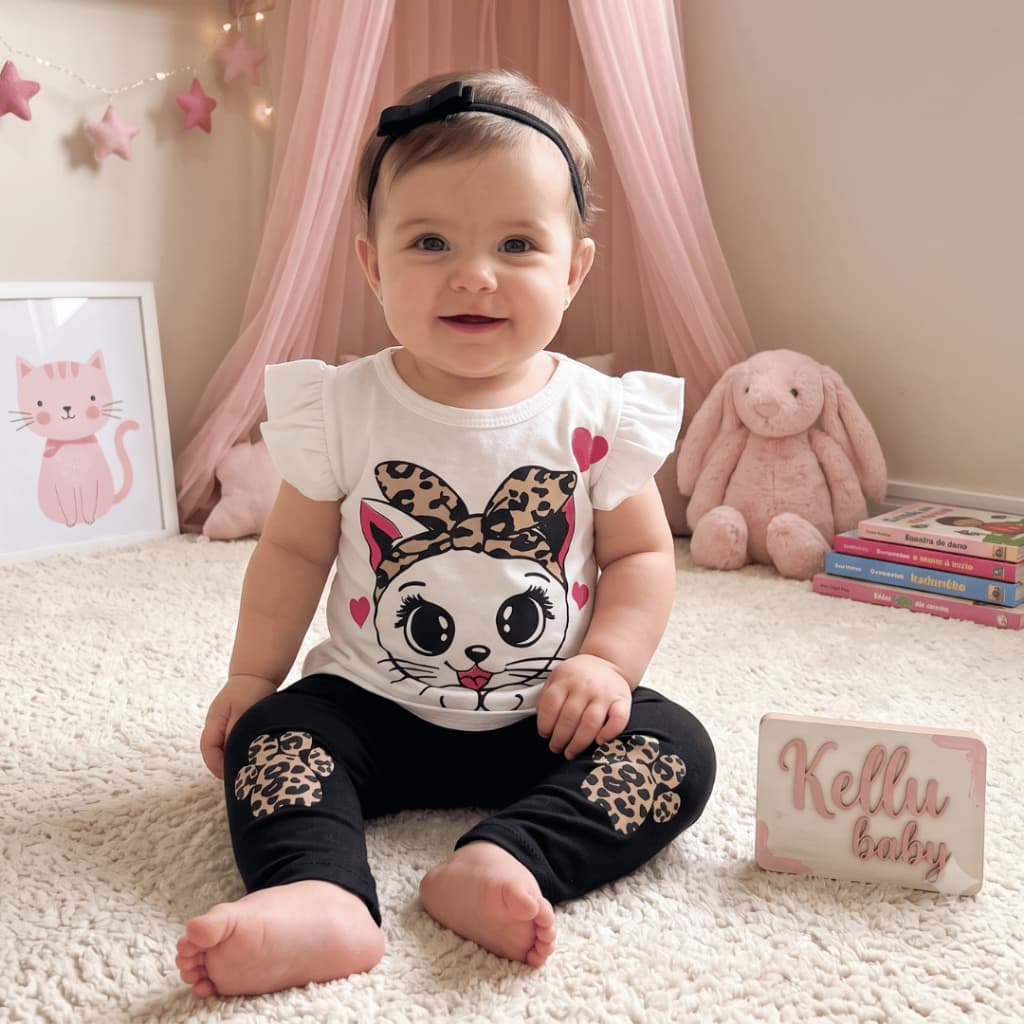 Conjunto Bebê Menina 2 Peças - Blusa Manga Curta + Calça