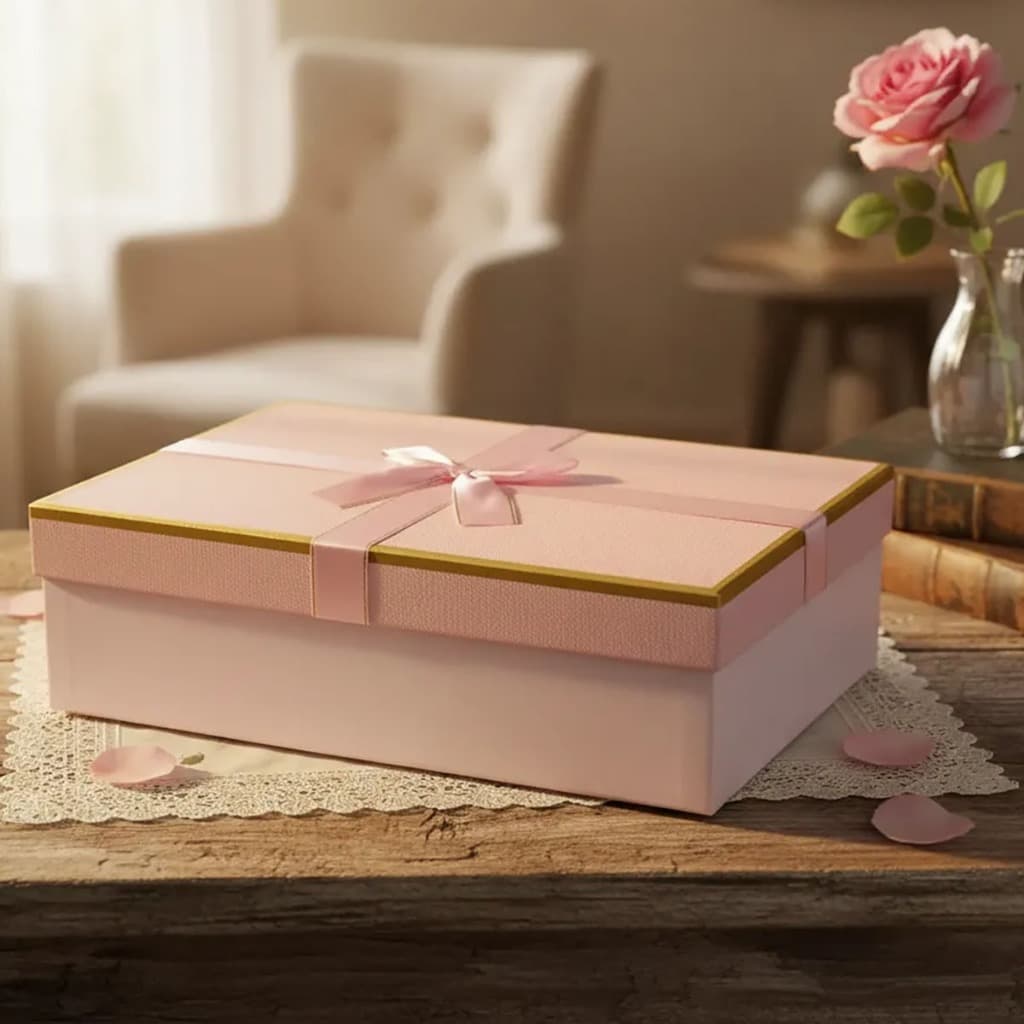 Caixa de Presente Retangular Rígida Cartonada Brilhante com Laço Cruz – Luxo e Elegância para Qualquer Ocasião