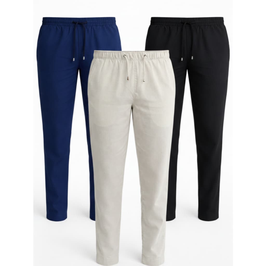 kit 3 Calças De Linho Premium Masculina Oldmoney Praia Verão Reveillon Casual Bege Preta Azul Homem