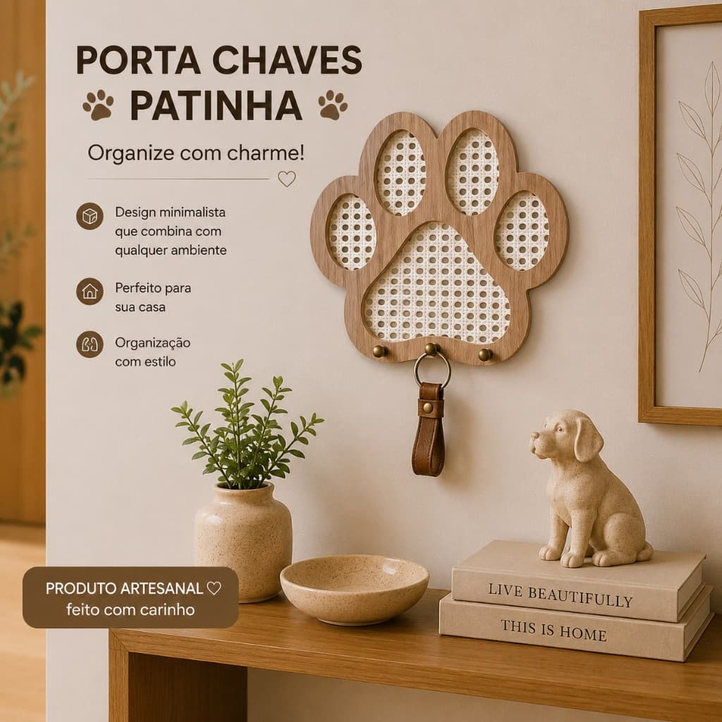 Porta Chaves Patinha em MDF com Palha Inciana Sintética – Elegância e Charme para sua Decoração