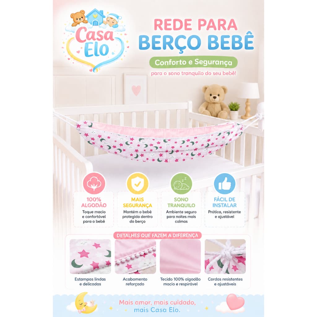 Rede Para Berço Americano Bebê Proteção Contra Quedas Segurança Infantil