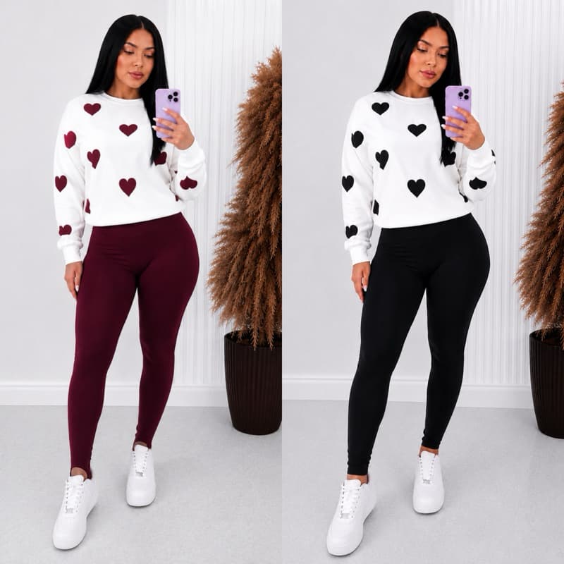 💞Conjunto Feminino Moletinho + Calça Legging Flanelada com Pezinho