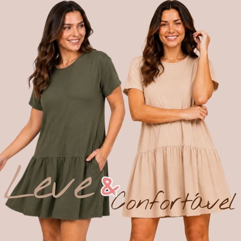 Vestido Feminino Saia Babado Soltinho Com Bolso