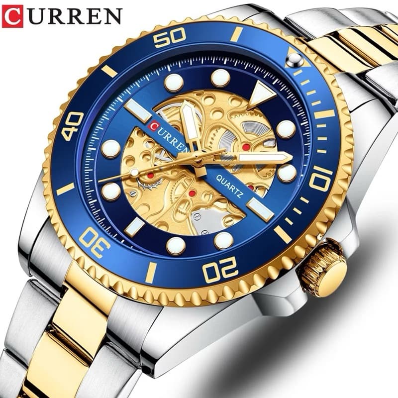 Curren relógios design mecânico relógio de quartzo masculino de aço inoxidável relógios de pulso luminosos com caixa