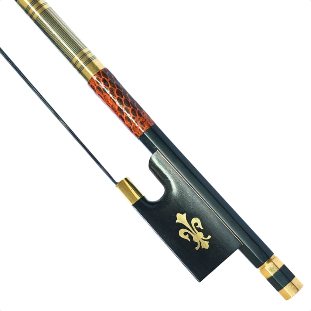 Arco Violino Fibra de Carbono 4/4 Crina Anima Mongólia Preto Profissional - Flor de Lis Dourada