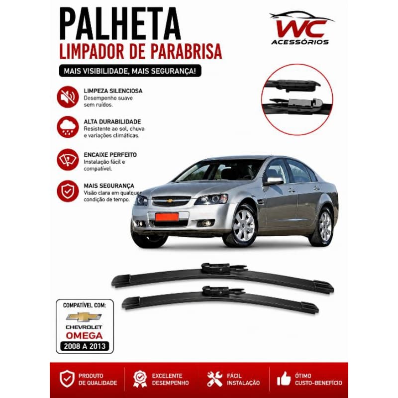 jogo de Palheta de parabrisa dianteiro do Chevrolet Omega 2008 até 2012