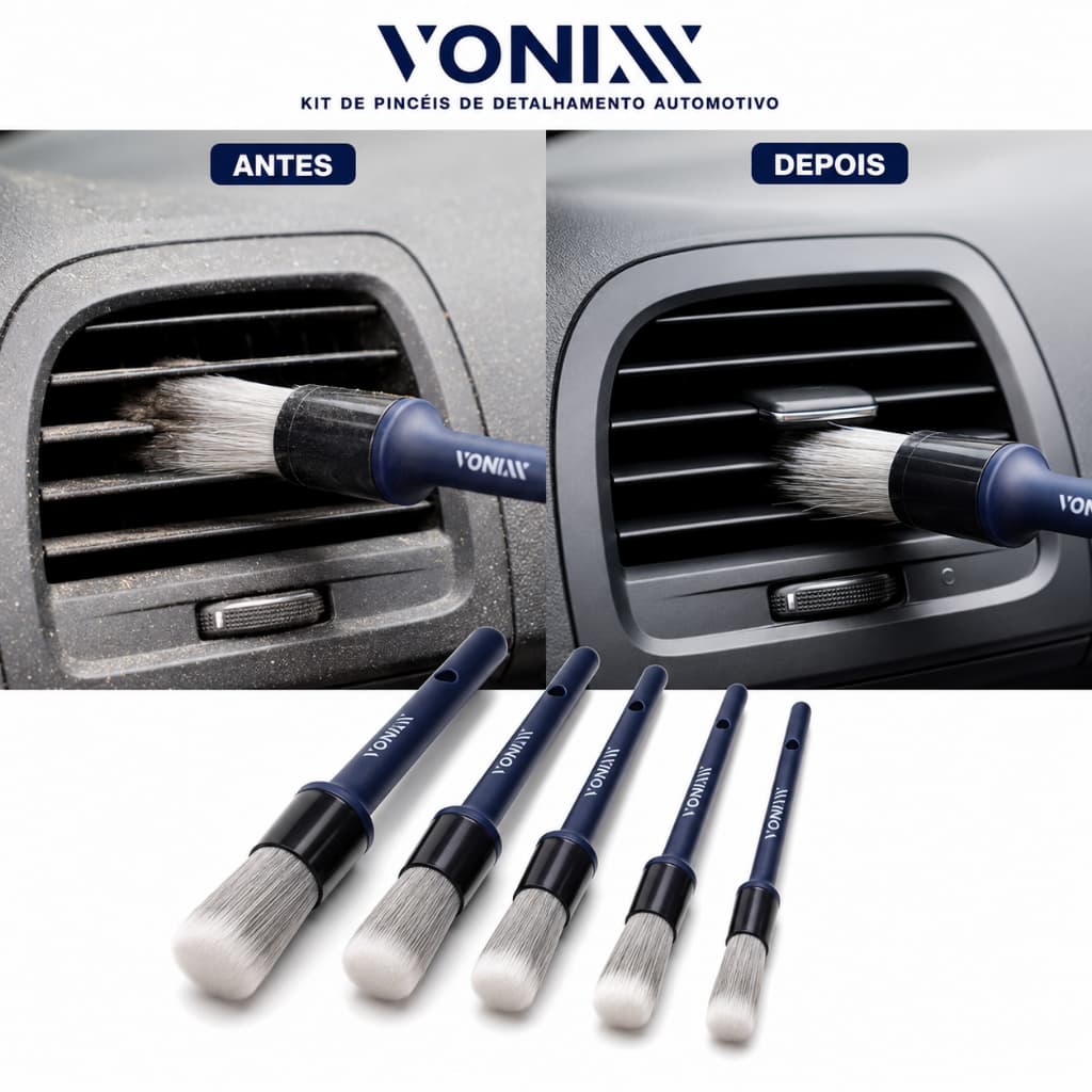 Kit 5 Pincéis de Detalhamento Automotivo Vonixx -   Peças Cerdas Macias para Limpeza Interna