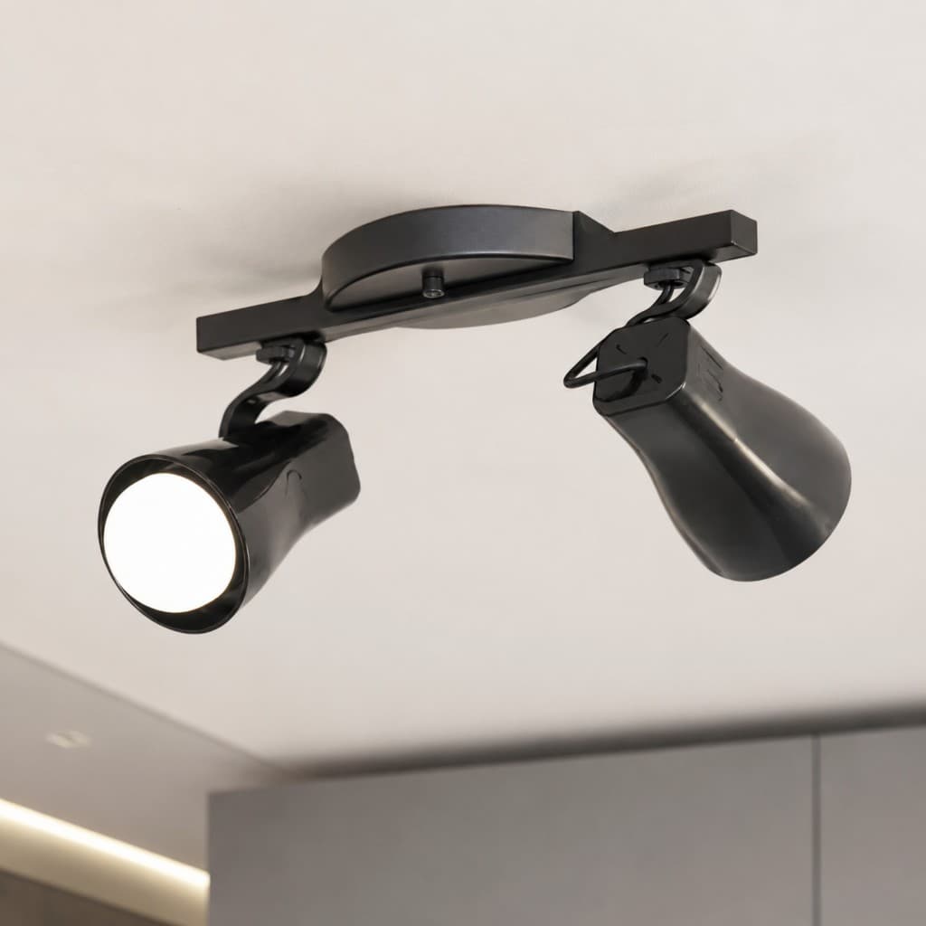 Luminária Spot Trilho Alpha 2 Focos Preto E27 LED Teto Parede Bivolt