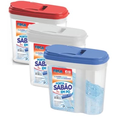 PORTA SABAO EM PO DE PLASTICO COM TAMPA 1KG 19X18X8,5CM