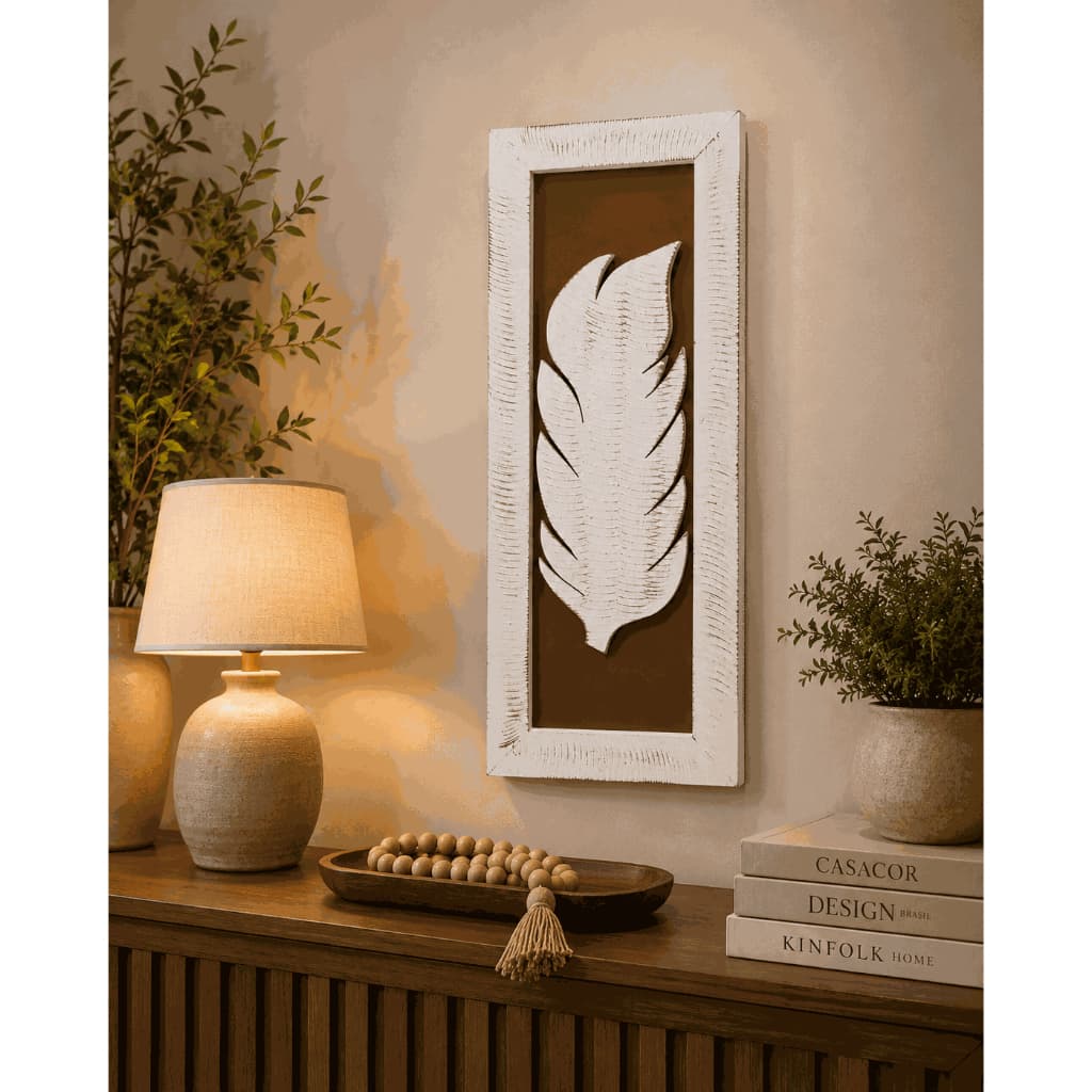 Quadro de Pena Madeira 58Cm Decorativo Rustico Decoração Casa Marrom Branco