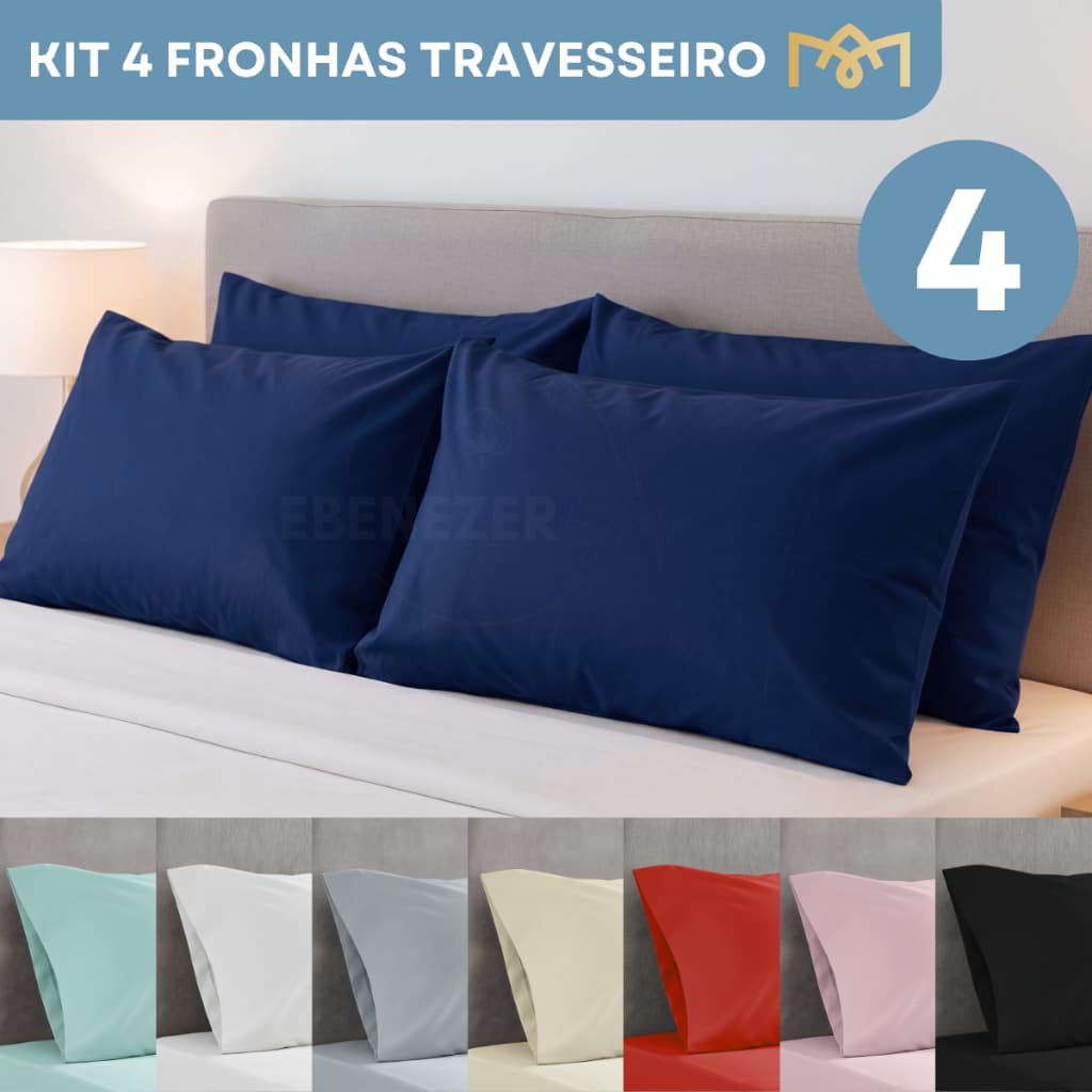 Kit 4 Fronhas para Travesseiro Microfibra Premium 400 Fios Acetinada 70x50 Lisa Macia Várias Cores