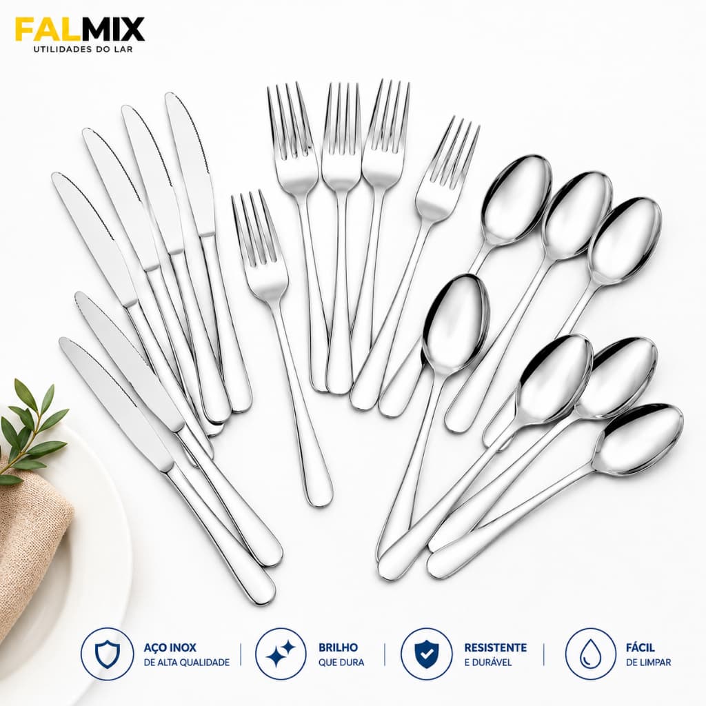 Talheres de Inox 6/12/24/36 Unidades (Garfo/Faca/Colher)
