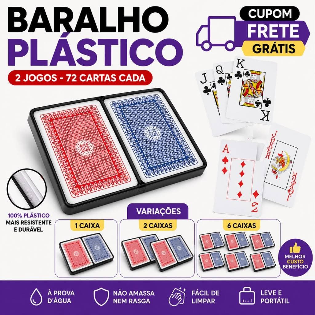 Baralho De Plastico Com Estojo Acrílico 2 Jogo Com 72 Cartas Cada