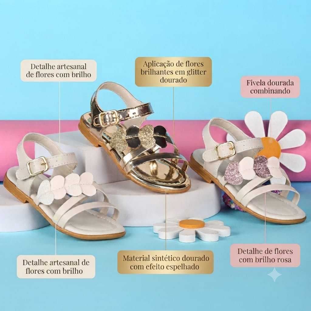 Sandália Infantil Menina Festa Batizado  Passeio Detalhe Brilhante de coração