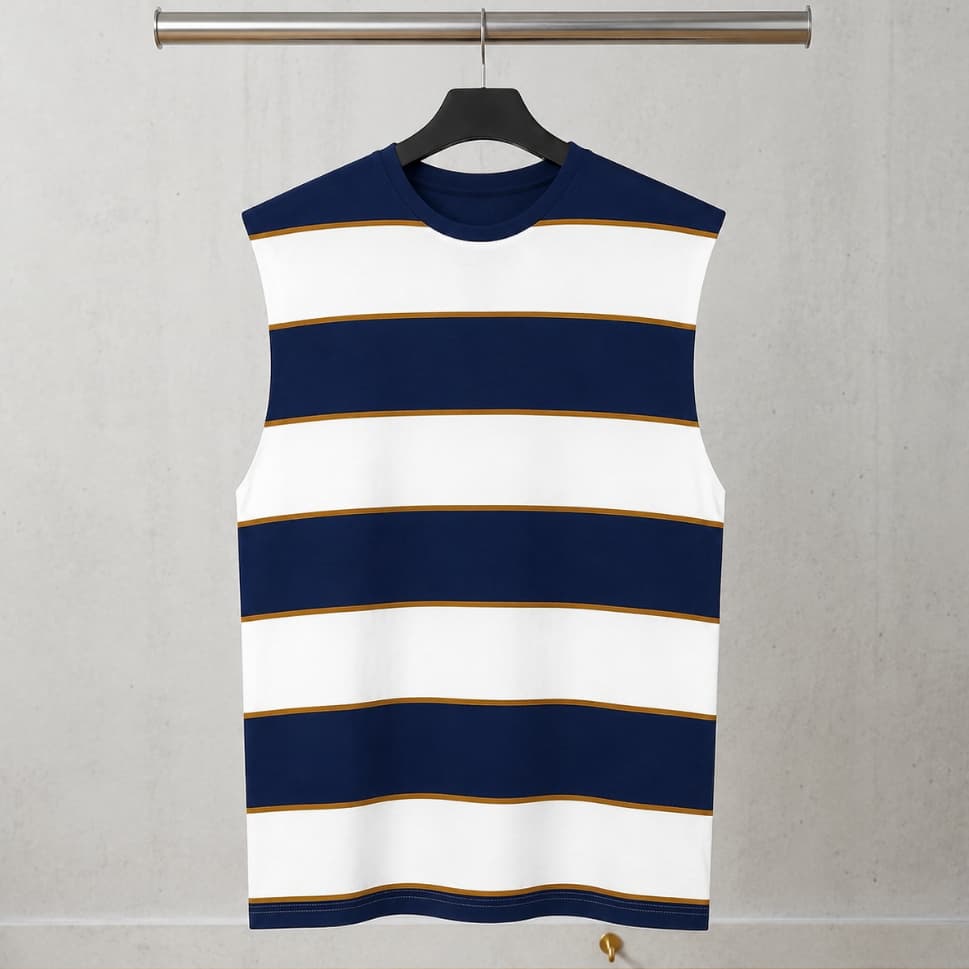 Regata Machão Masculina Cotton Algodao com Elastano Listrada Regata Cavada Conforto Premium Treino e Academia