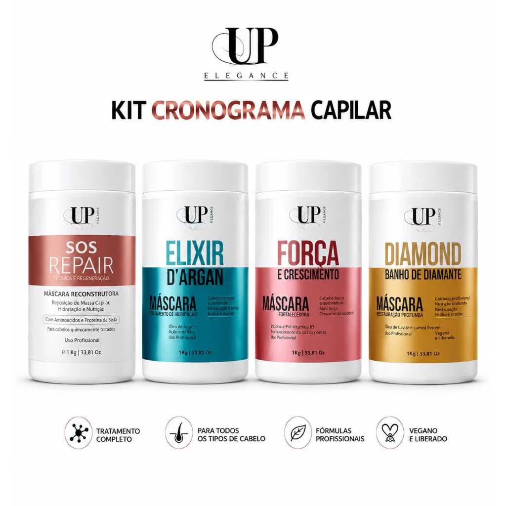 Up Élegance Kit Cronograma Capilar 4 mascaras de 1 um kilo cada