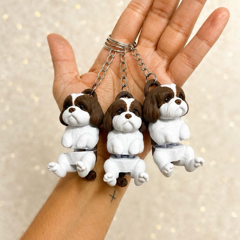 Kit Chaveiro Cachorro Shih Tzu Articulado 3D Fofo Presente Cute