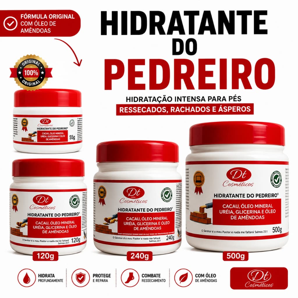Creme Hidratante do Pedreiro com Ureia — Ação Intensiva para Pés, Mãos e Calcanhar (Escolha o Tamanho)