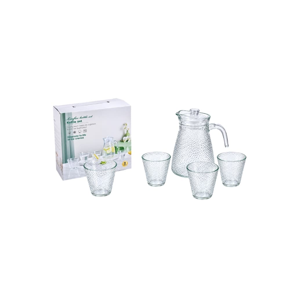 Kit Jarra c/ Tampa e 4 Copos de Vidro para Suco Água Jogo