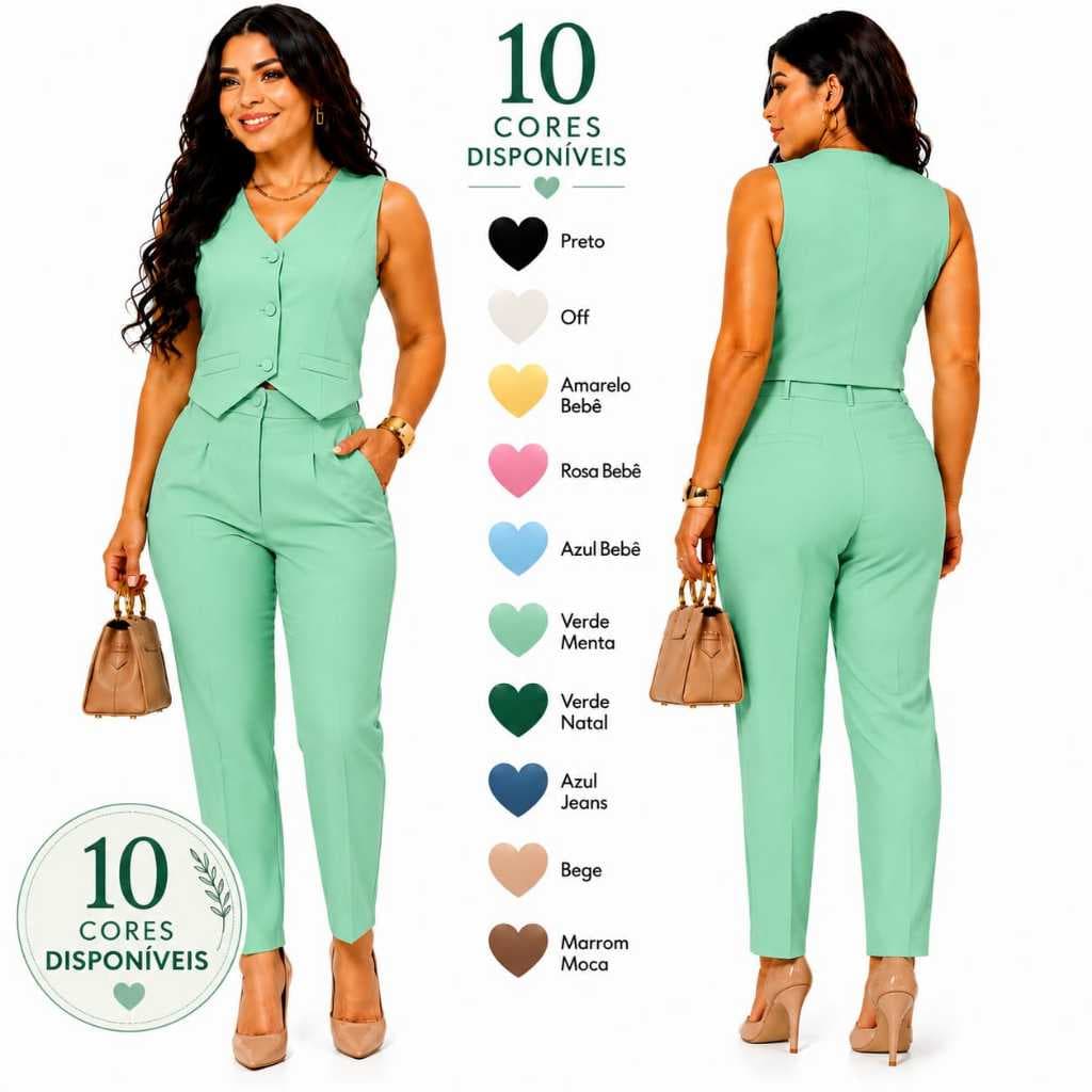 Conjunto Alfaiataria Feminino Colete e Calça Cintura Alta Elegante