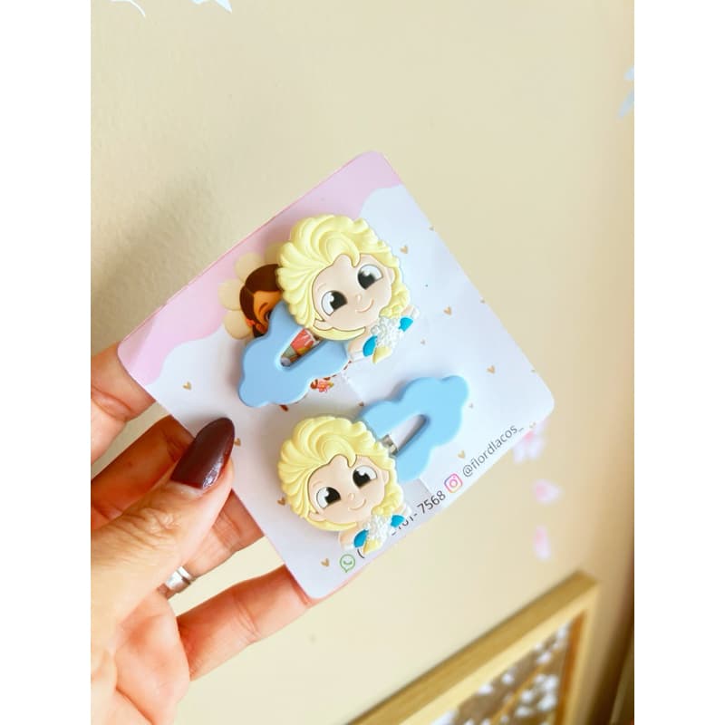 Hair Clips Princesas | Presilhas Tic Tac Infantil | Elsa, Rapunzel e Personagens | Kit com 1, 2 ou 3 Pares