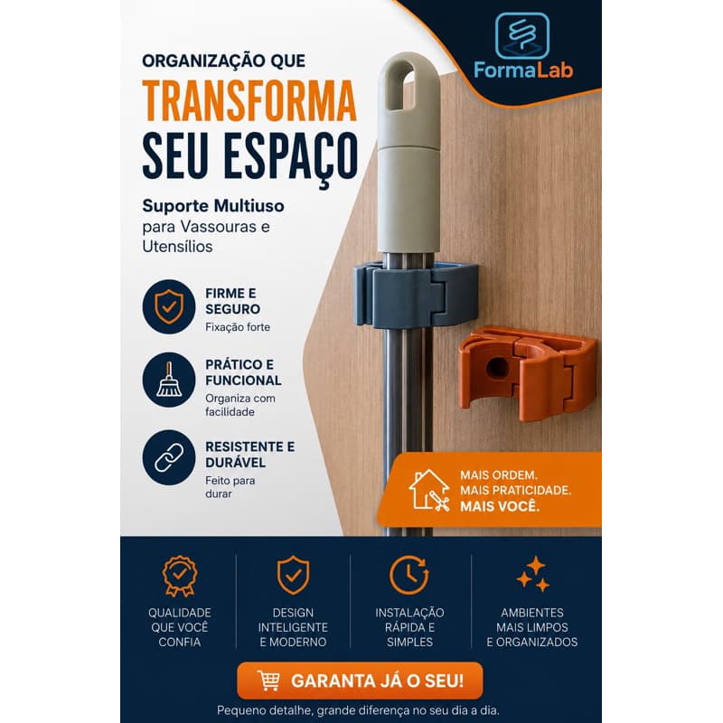 O Suporte Multiuso kit com 4 feito pra transformar a organização da sua casa, garagem ou área de serviço.