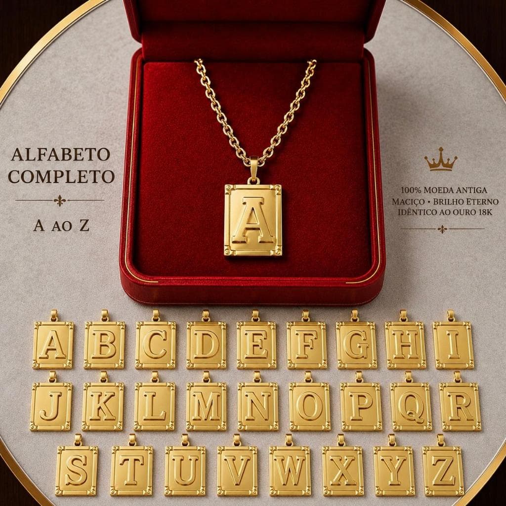 Corrente Cordão CADEADO 4MM MAIS PINGENTE ESCOLHA SUA LETRA 100% em Moeda Antiga idêntico a ouro 18k