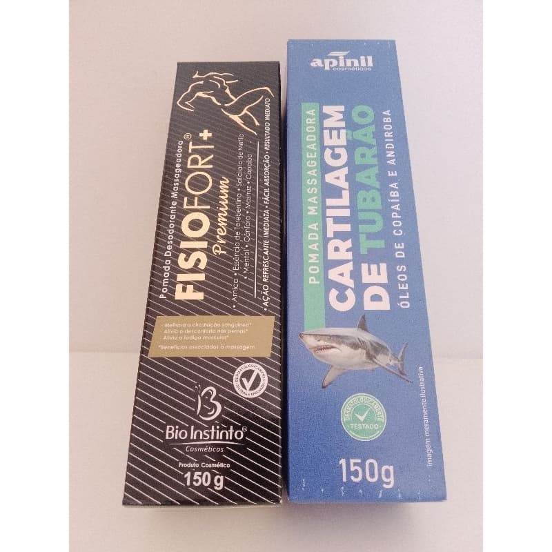 POMADA MASSAGEADORA KIT CARTILAGEM DE TUBARÃO+FISIOFORT AÇÃO REFRESCANTE IMEDIATA FÁCIL ABSORÇÃO RESULTADO IMEDIATA