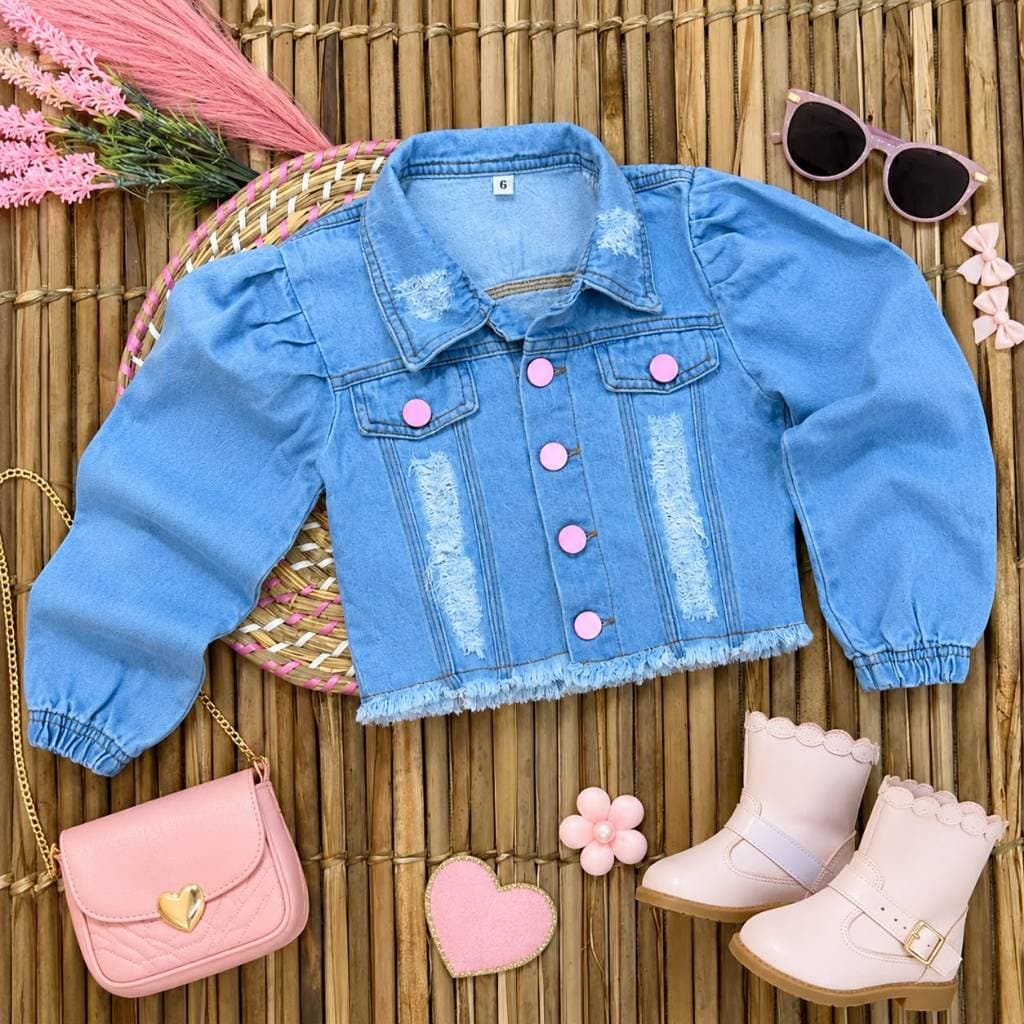 JAQUETA INFANTIL MENINAS JEANS MODA MENINAS JEANS PRINCESA