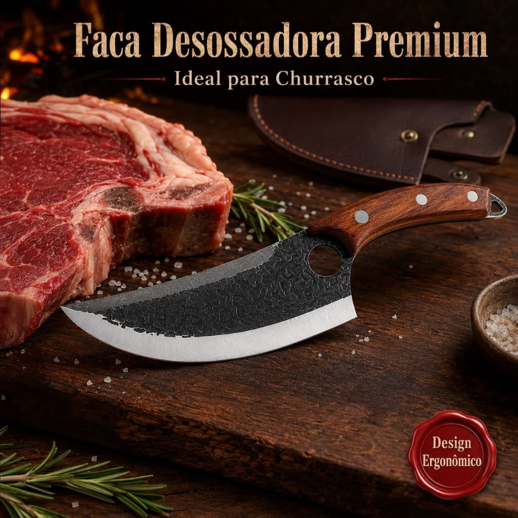 Faca Coreadeira Faca De Churrasco De Aço Inoxidável Para Cozinha E Acampamento E Cobertura De Couro