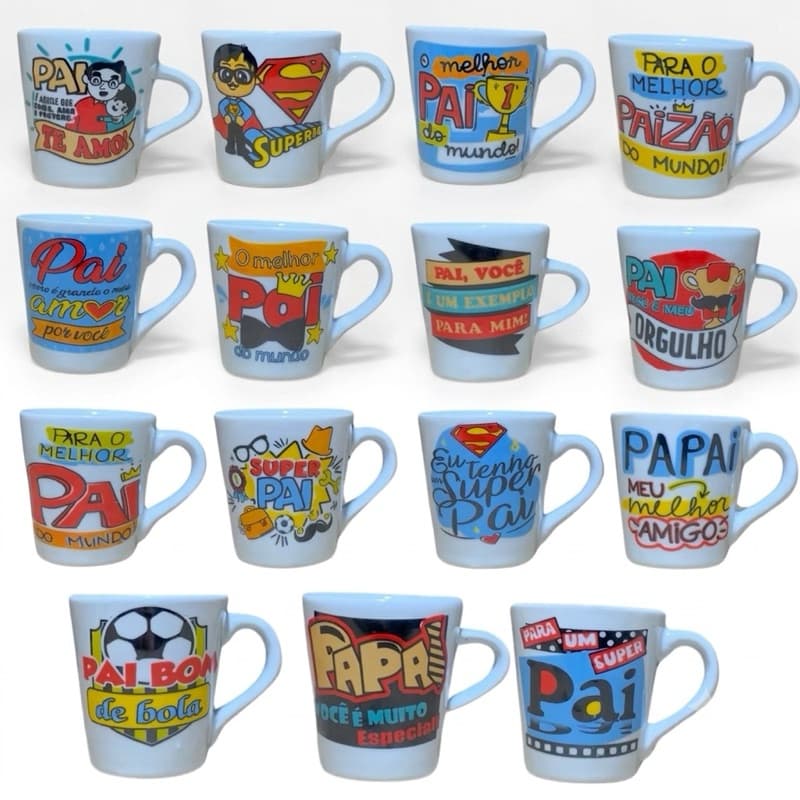 Kit 15 Caneca Xicara De Porcelana Dia Dos Pais Presente Pai Te Amo Super Pai