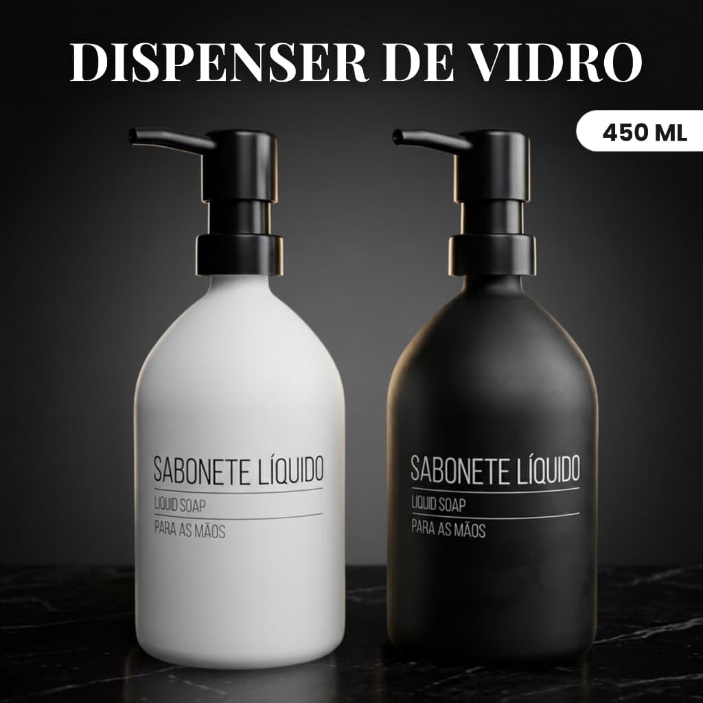 Dispenser de Vidro Fosco 450ml Sabonete Líquido Válvula Pump Preta Porta Sabonete Banheiro Lavabo