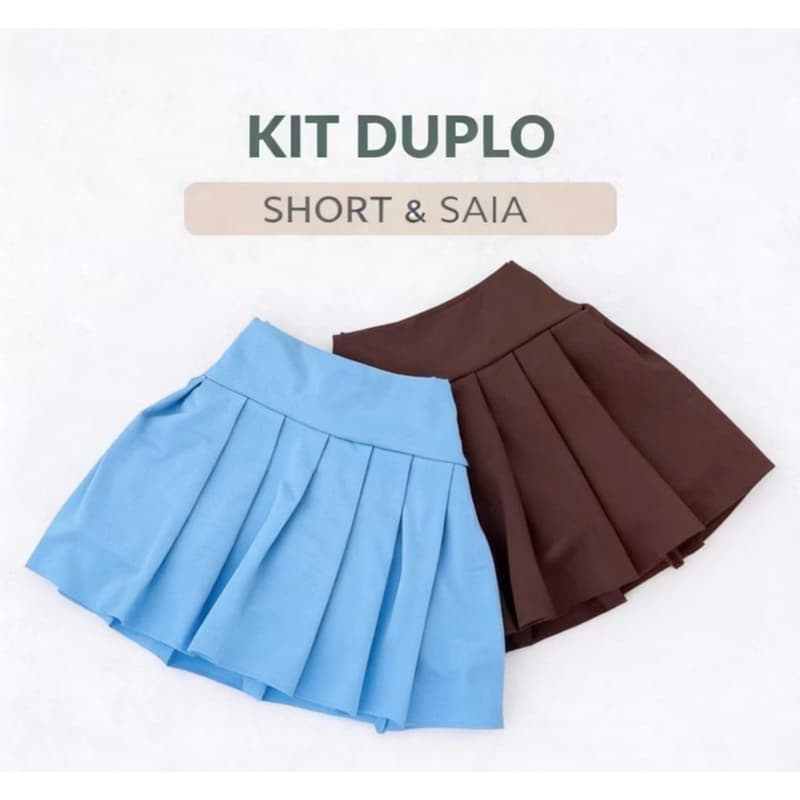 KIT 2 unidades short saia Cintura alta mini plissada tendência academia Moda primavera 2026 Confortável