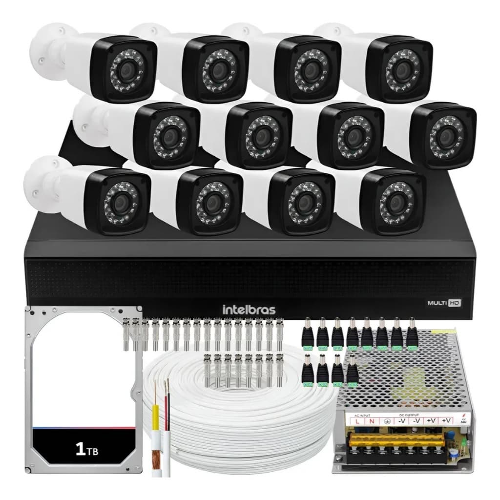 Kit Dvr Intelbras 16 Canais 1tb 12 Câmeras Hd 20m Noturnas
