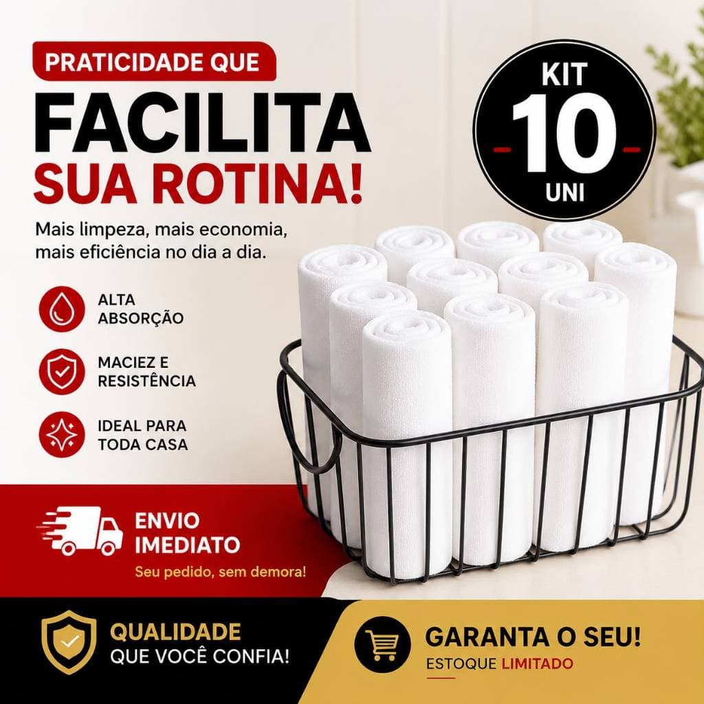 Kit 5 e 10 Panos Prato Liso Branco Pé Galinha 100% Algodão Alta Absorção Costura Reforçada Cozinha